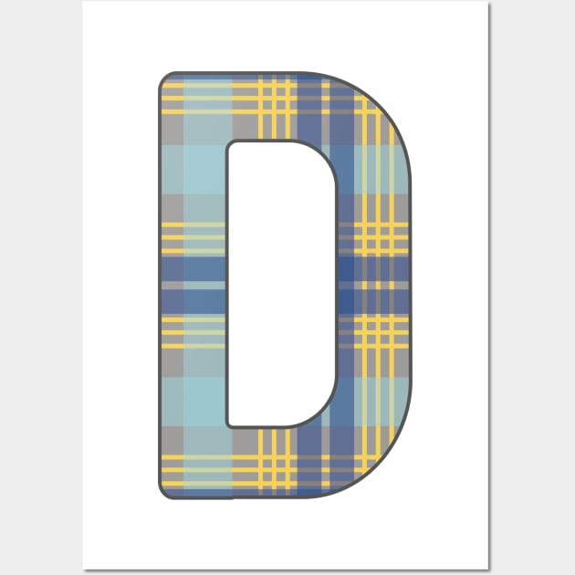 Monogram Letter D, Blue, Yellow and Grey Scottish Tartan Style Typography Design Wall Art by MacPean